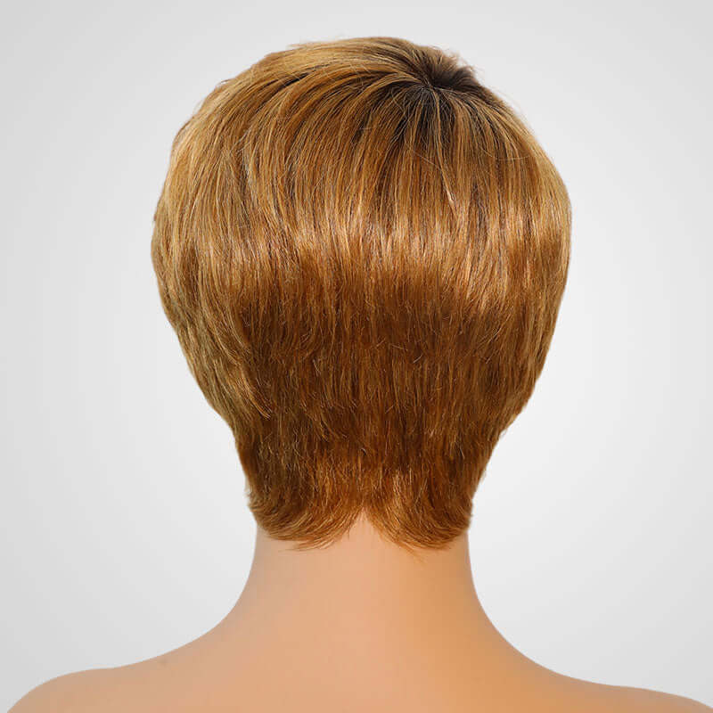 QVR Ombre Brown Blonde Short Human Hair Wig Machine Made Wigs