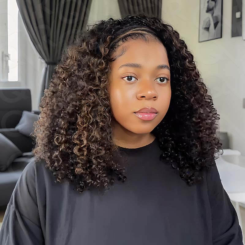 Flash Sale|QVR Glueless Twist Curly Half Wig Invisible Hairline Ombre #T1B/30 Wear Go Human Hair Wigs
