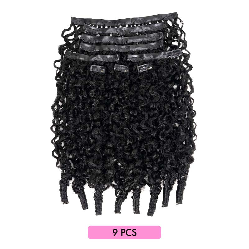 QVR Burmese Curly PU Clip In Hair Extensions 9PCS 5PCS Volumizer Human Hair