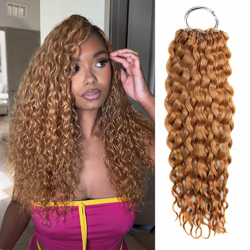QVR Honey Blonde #27 Crochet Hair Water Wave Machine Made Feather Human Hair Extension