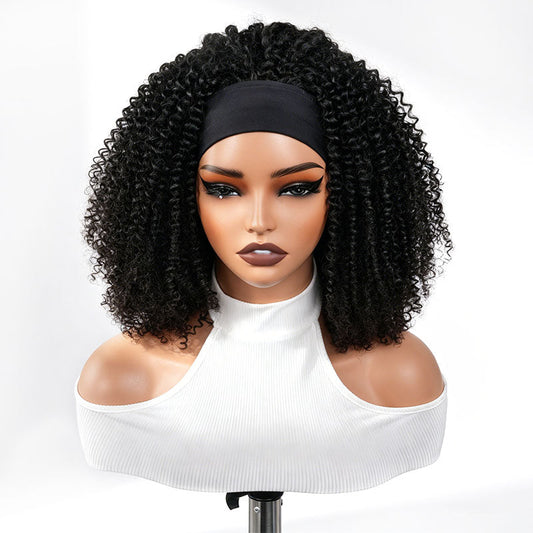 QVR Kinky Curly Headband Wig 100% Human Hair Glueless Wigs for Women