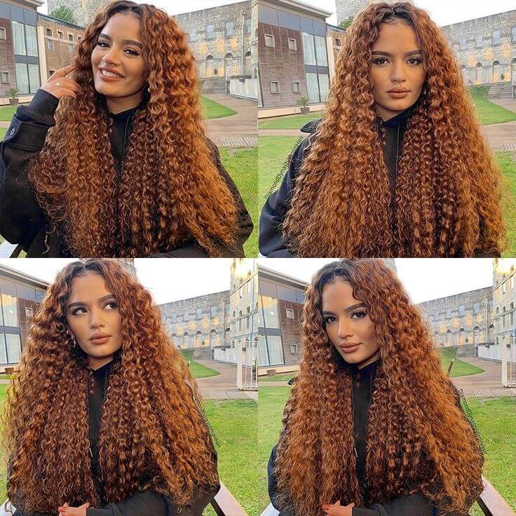 QVR Deep Wave 1B/30 Ombre Honey Brown Color Glueless 4x4 Lace Closure Wig 100% Virgin Human Hair Wigs