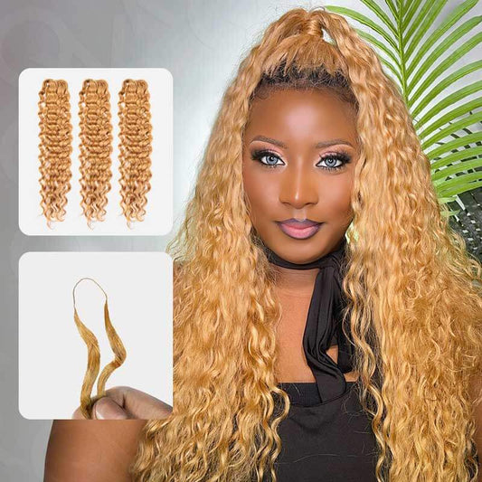 QVR #27 Water Wave Handmade Feather Crochet Human Hair Extensions