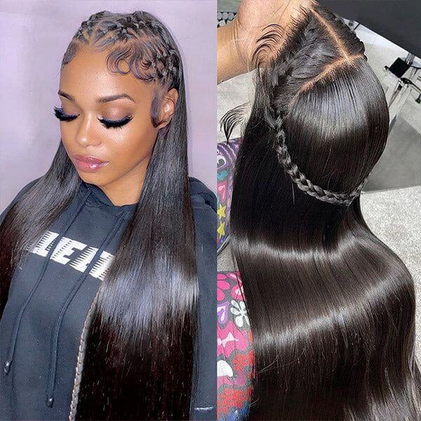 QVR Brazilian Straight Full Lace Wig Handmade Natural Black Human Hair Knotless Wigs