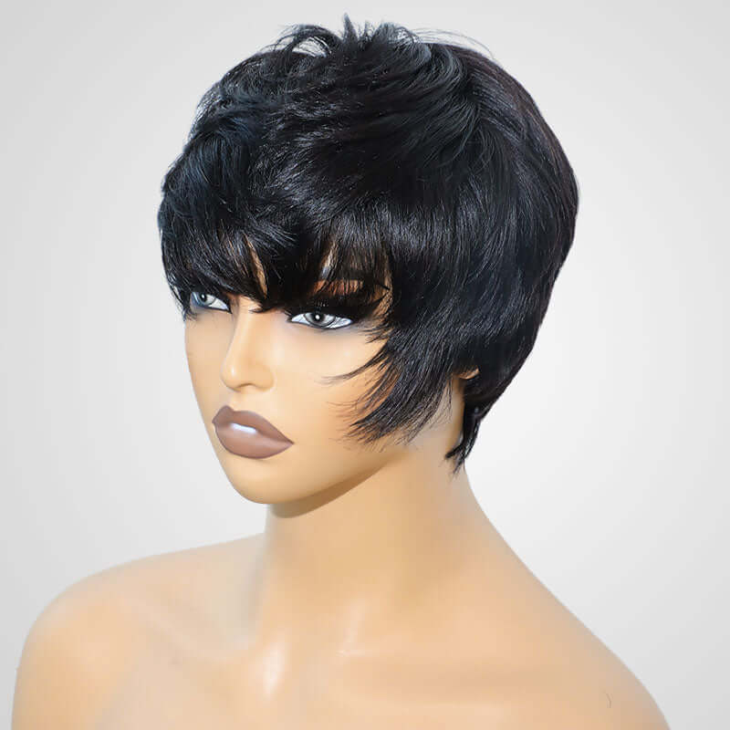 QVR Hot Natural Human Hair Pixie Cut Wig for Black Women