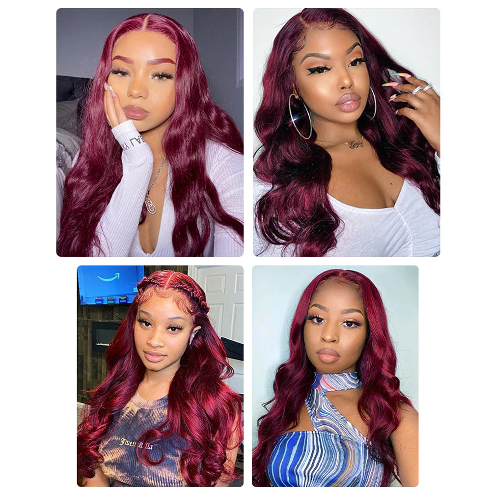 QVR Straight Human Hair Bundles Remy Brazilian Hair Weave 3 Bundles 99J Red Wine Human Hair Extensions