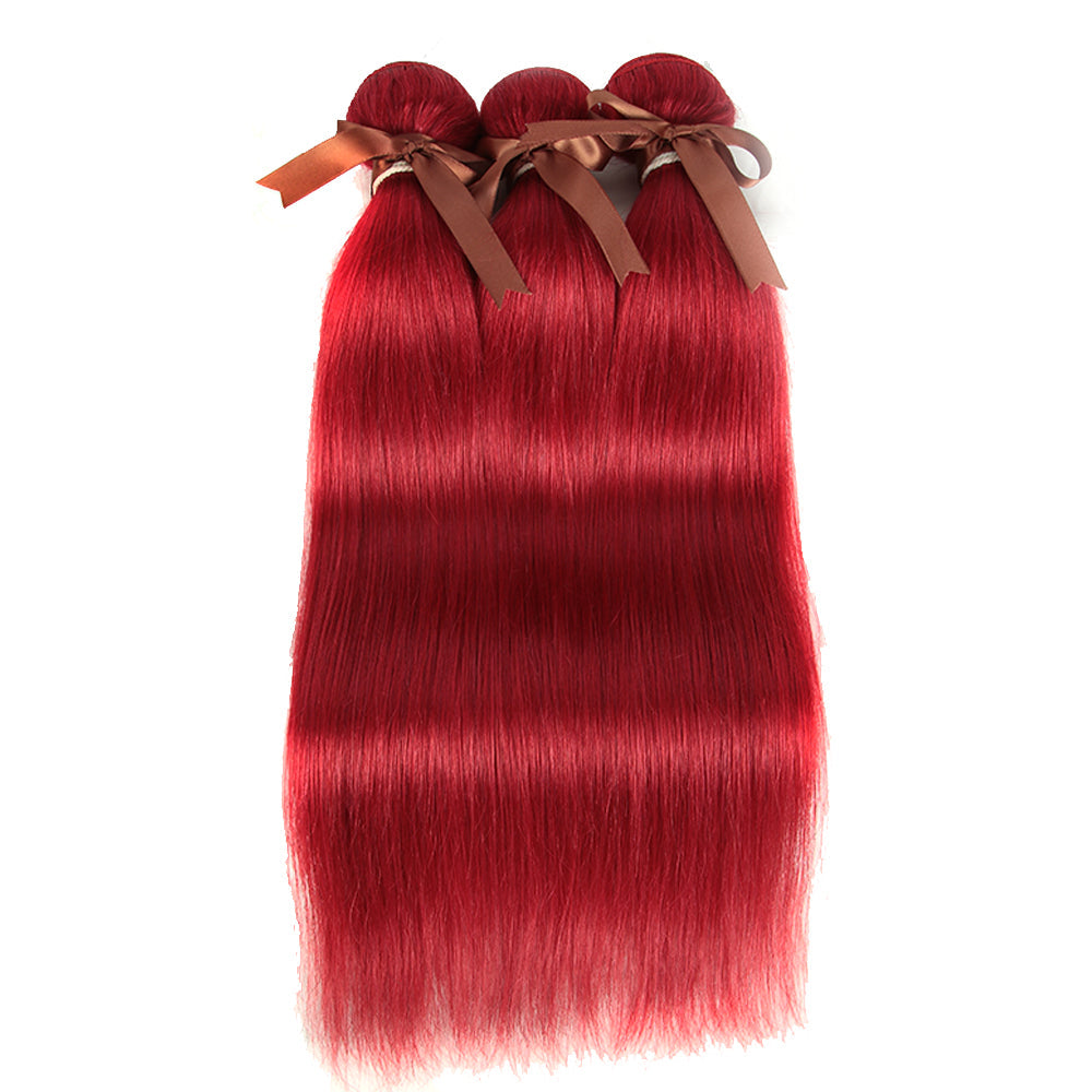 Remy Human Hair 3 Bundles Straight Hair Weave Red Color