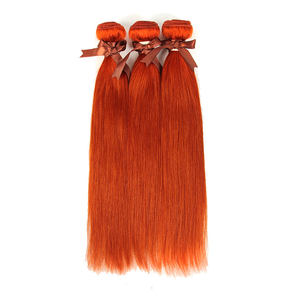 Queen Remy Human Hair 3 Bundles Straight Hair Weave Orange Color