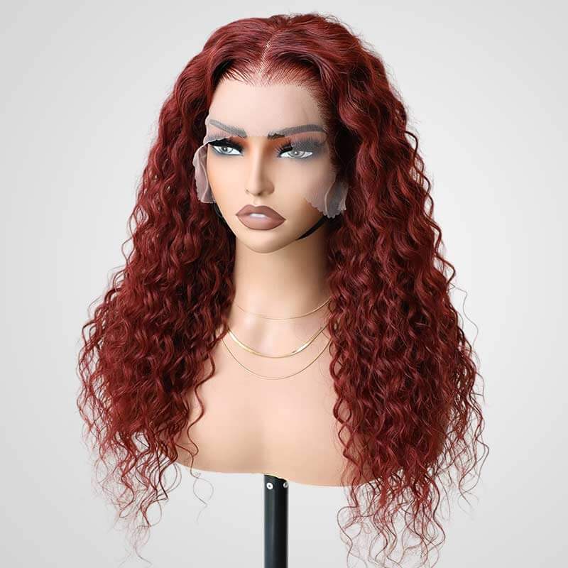 QVR New Auburn Brown 13x4 Lace Frontal Water Wave Pre-plucked Human Hair Wigs