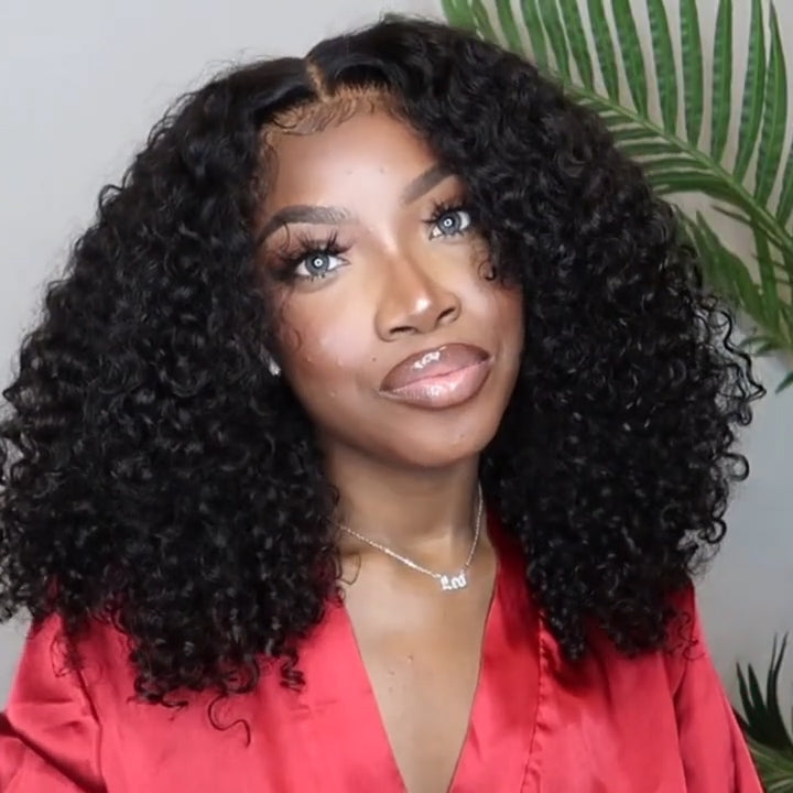 QVR Deep Wave 13x4 Transparent Lace Front Wigs Virgin Human Hair Black Wig