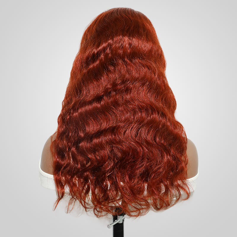 QVR #33A Reddish Brown Body Wave Wigs Virgin Straight Human Hair Wig 13x4 Lace Front Wigs