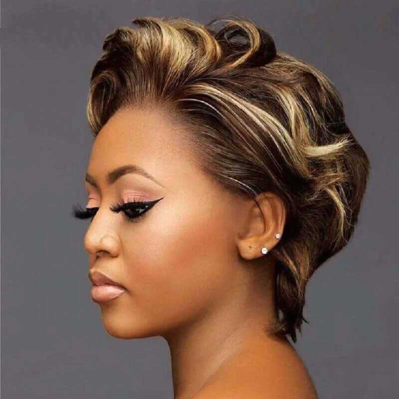 Side Part Pixie Cut Highlight Piano Wig