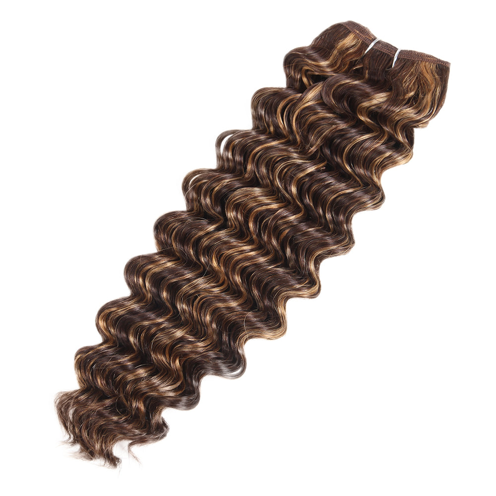 Highlight Bundles Deep Wave Weave 3 Bundles Human Hair Bundlle Piano Brown Blonde Bundles with Highlights