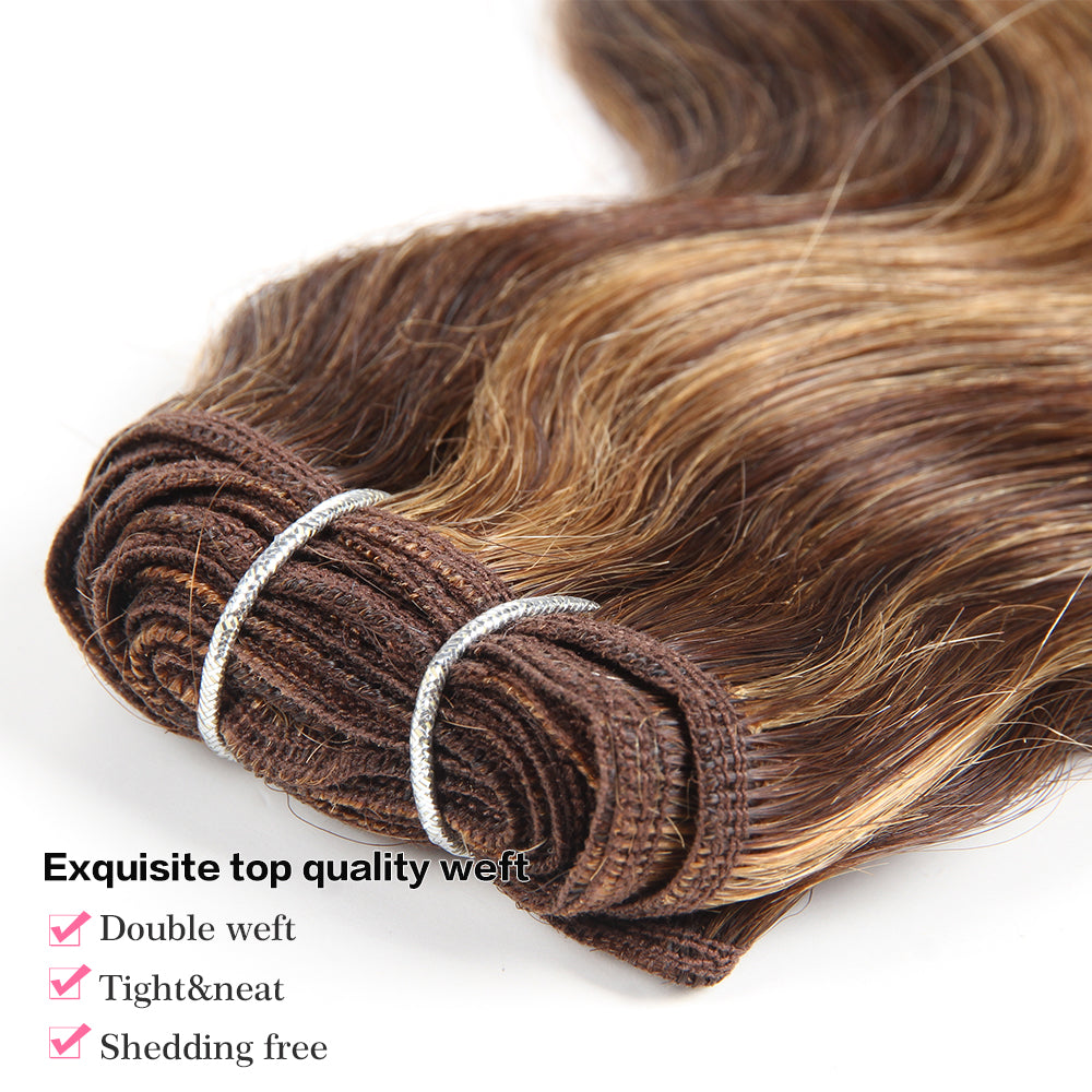 QVR Body Wave Weave 3 Bundles Virgin Human Hair Highlight Piano Brown Blonde Hair Bundles