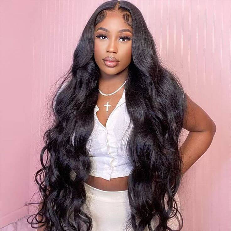 QVR Body Wave 13x4 Lace Frontal Wigs Free Part Long Wig 100% Human Hair