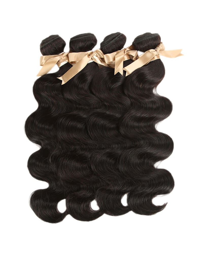 QVR Remy Human Hair Bundle With Closure Body Wave 4 Bundles With 4x4 Lace Closure Natural Color