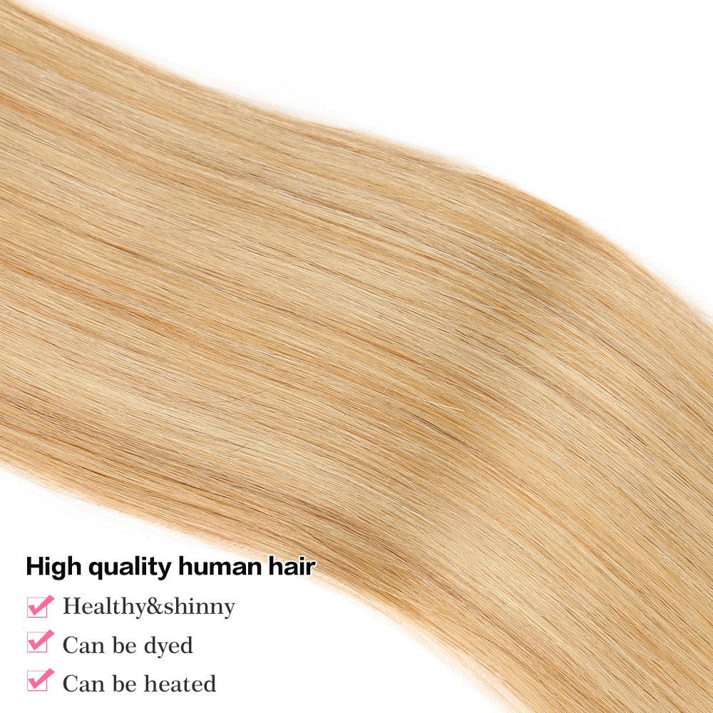 QVR Remy Human Hair 3 Bundles Straight Human Hair Weave Piano Blonde Color 27/613