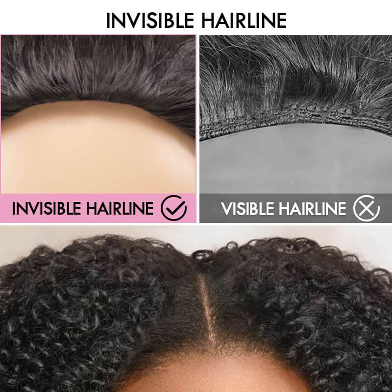 QVR Glueless Ombre Brown Kinky Curly Half Wig with Black Roots 250% Density Human Hair Wig #T1B/30 Wear Go Flip Over Wig