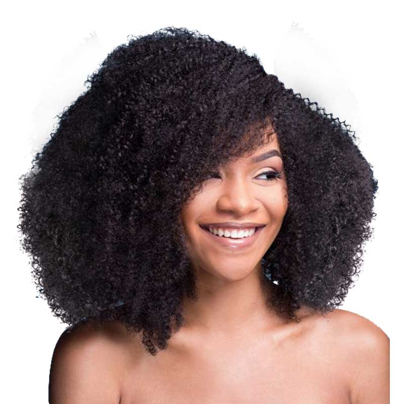QVR Wear&Go Afro Curly No Lace Glueless Short Machine Made Wig With Bangs 100% Human Hair