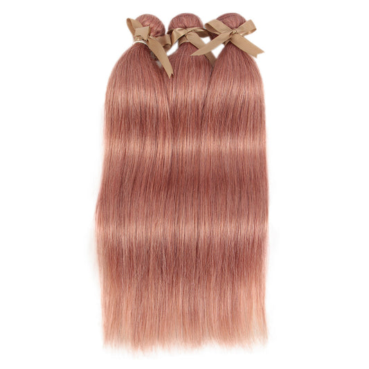 QVR Pink Straight Weave Bundles Remy Human Hair Extensions 3 pieces Soft and Bouncy