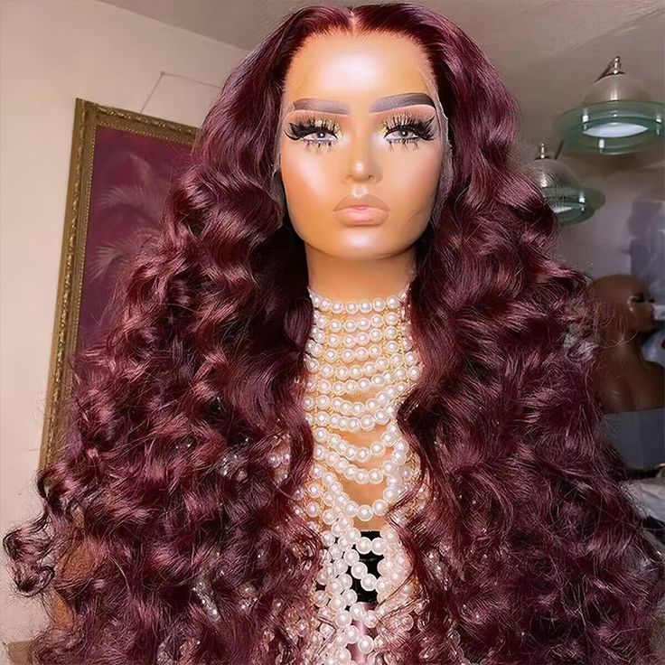 99j Burgundy Loose Deep Wave Wig Beautiful Crimp Wave 13x4 Lace Frontal | 4x4 Closure Human Hair Wigs