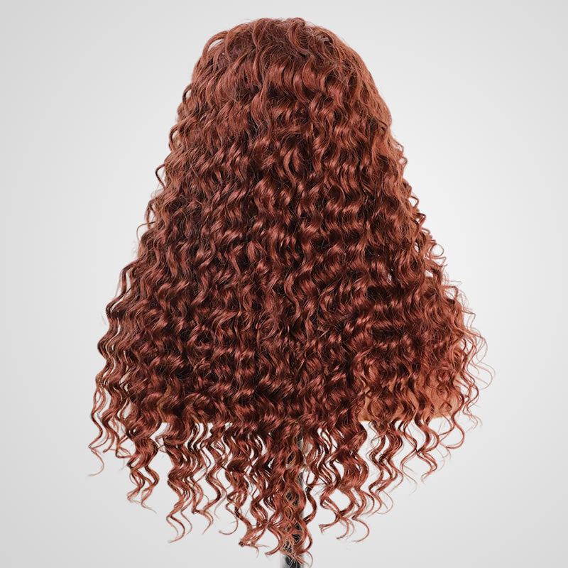 QVR Deep Wave Reddish Brown 13x4 Lace Frontal Wigs Pre-plucked Human Hair Wigs