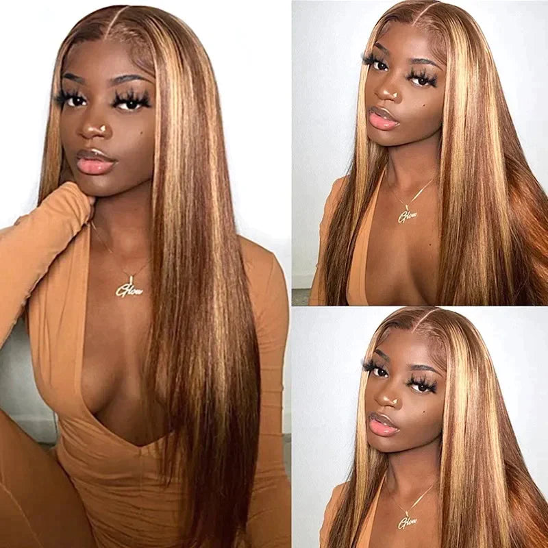 QVR 4x4 Lace Closure Human Hair Wigs Straight Piano Human Hair Wig