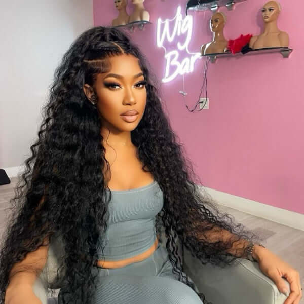 QVR Long Lace Front Wigs Deep Wave Pre Plucked Frontal Wigs