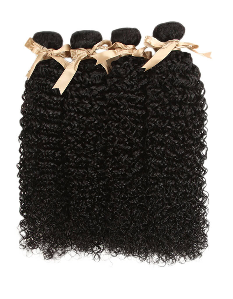 QVR Jerry Curly Human Hair Weaves 4 Bundles