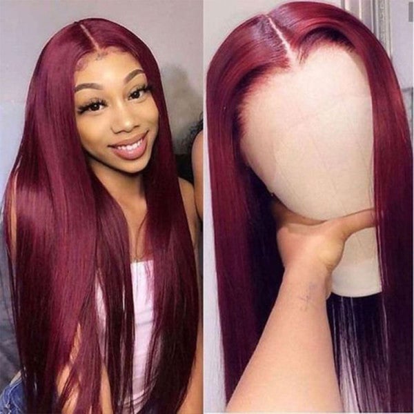 QVR New 99J HD 13x4 5x5 Lace Frontal Wigs Affordable Burgundy Straight Wigs
