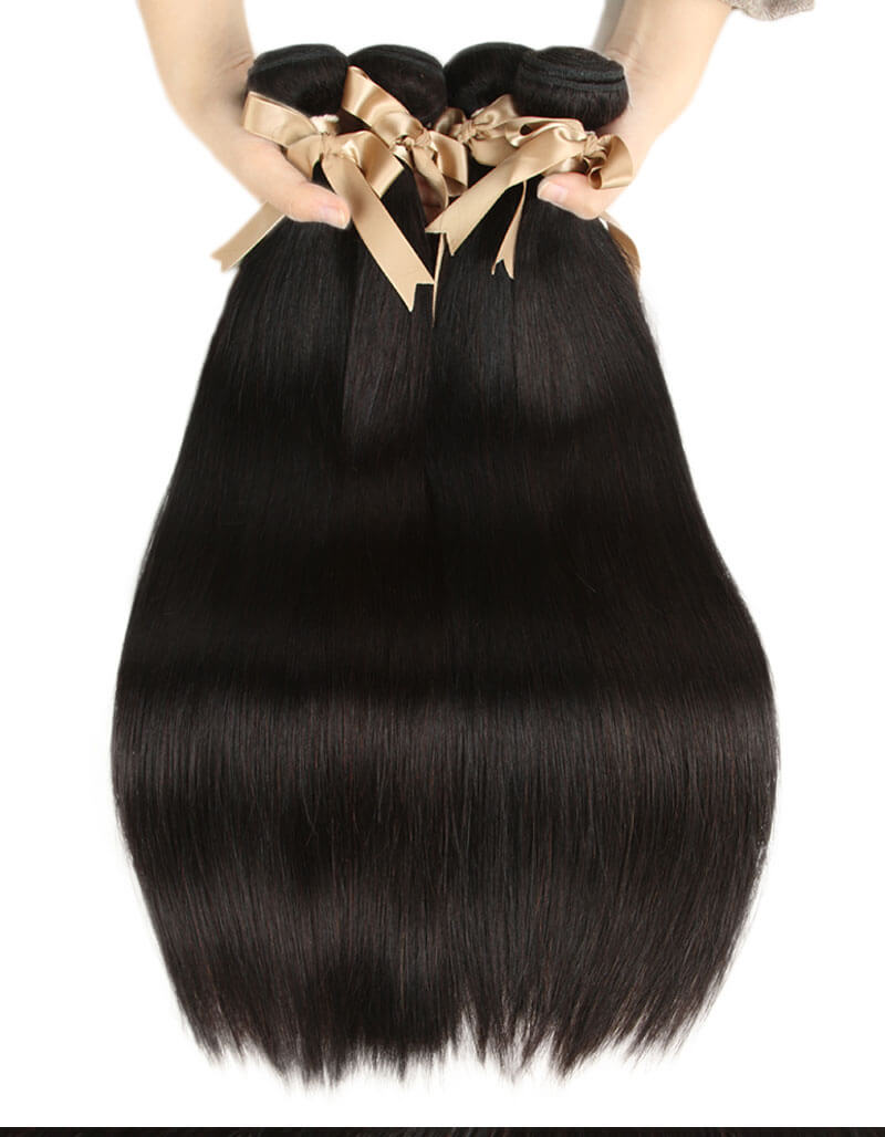 QVR Remy Human Hair Bundle Straight Hair 4 Bundles Natural Color