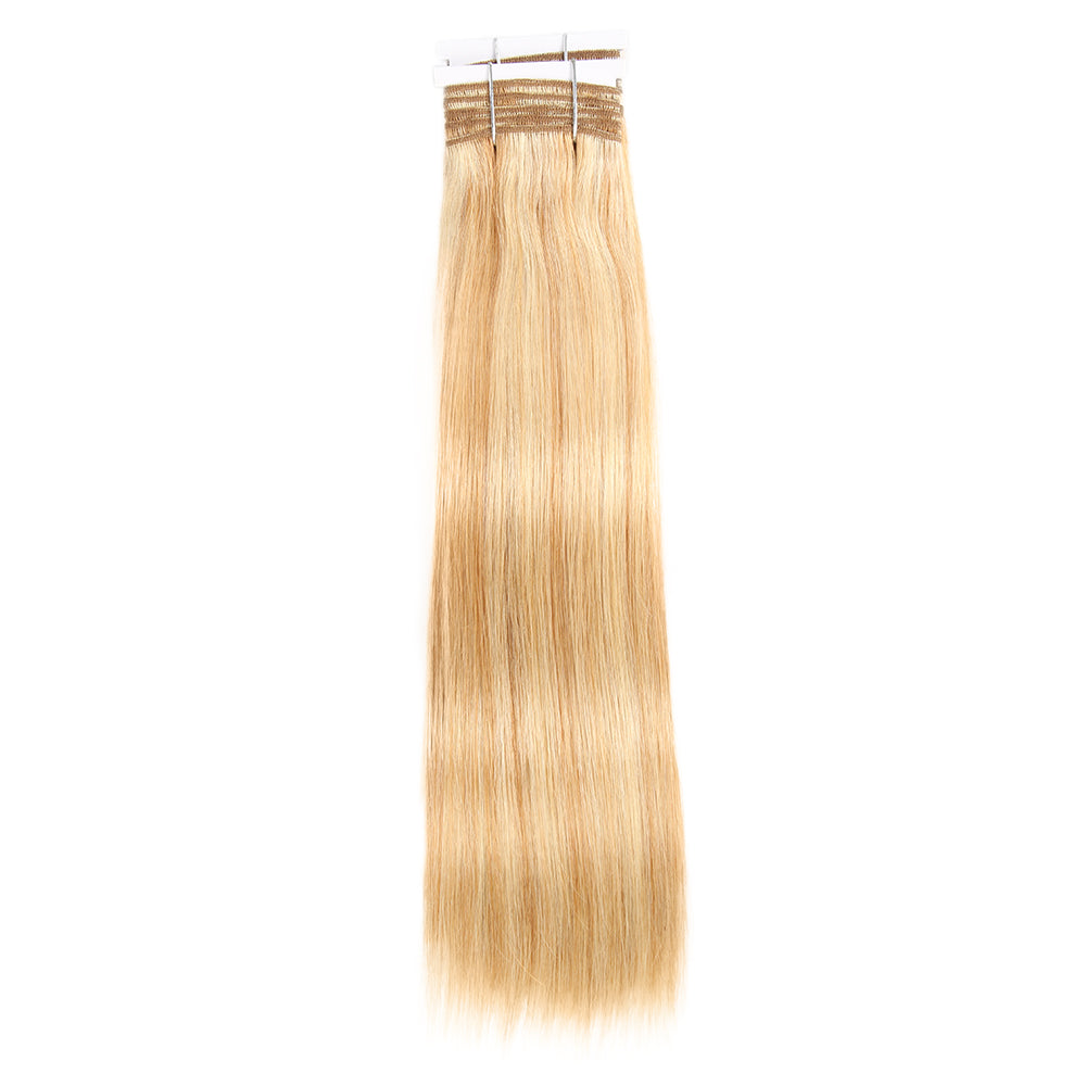 QVR Remy Human Hair 3 Bundles Straight Human Hair Weave Piano Blonde Color 27/613