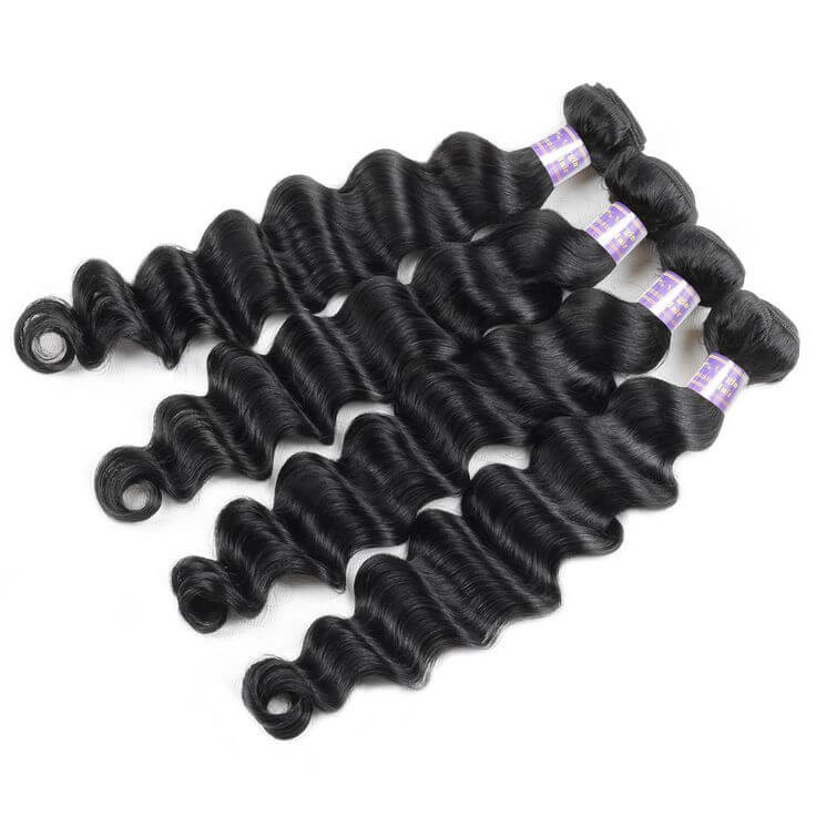 QVR Loose Deep Wave Human Hair Weaves 4 Bundles
