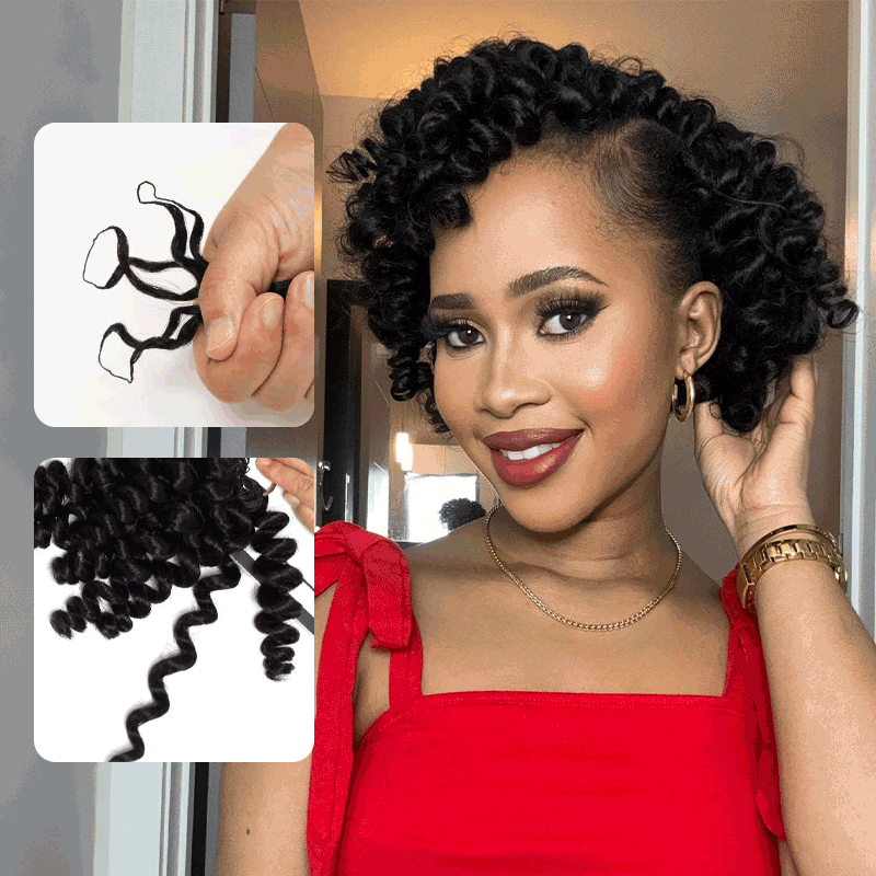 QVR Natural Black Small Kinky Curly Machine Made Feather Crochet Human Hair Extension