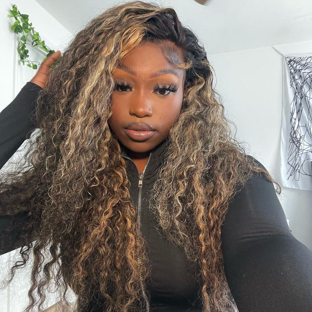 Balayage Highlight Deep Wave HD Lace 13x4 Transparent Lace 180% Density Color Wigs Free Part