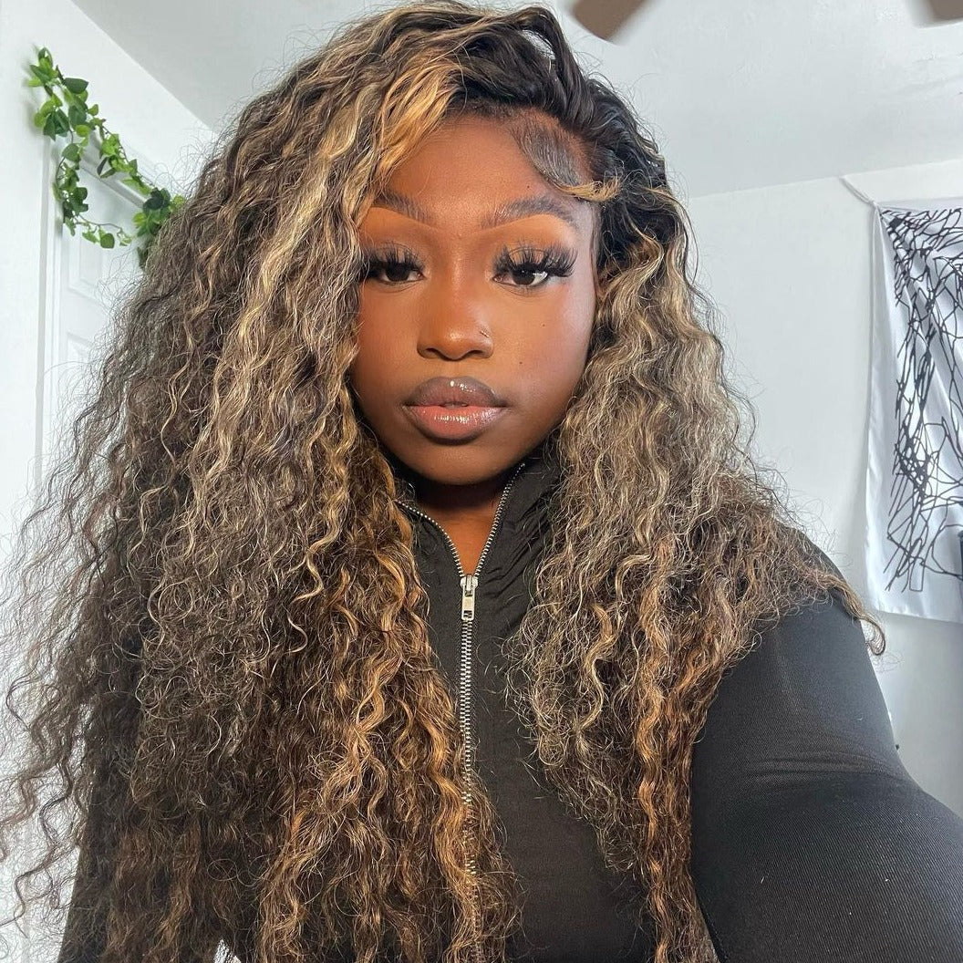 Balayage Highlight Deep Wave HD Lace 13x4 Transparent Lace 180% Density Color Wigs Free Part