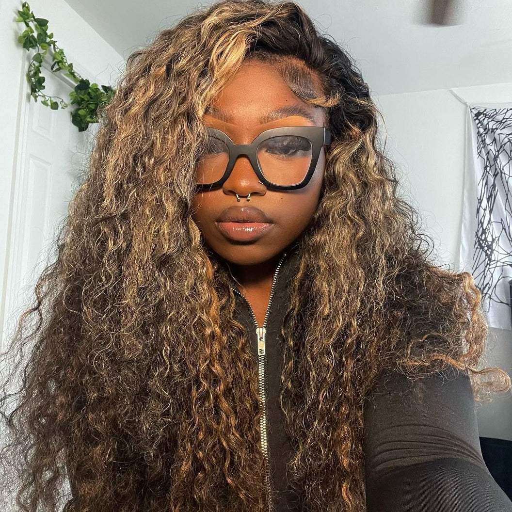 Balayage Highlight Deep Wave HD Lace 13x4 Transparent Lace 180% Density Color Wigs Free Part