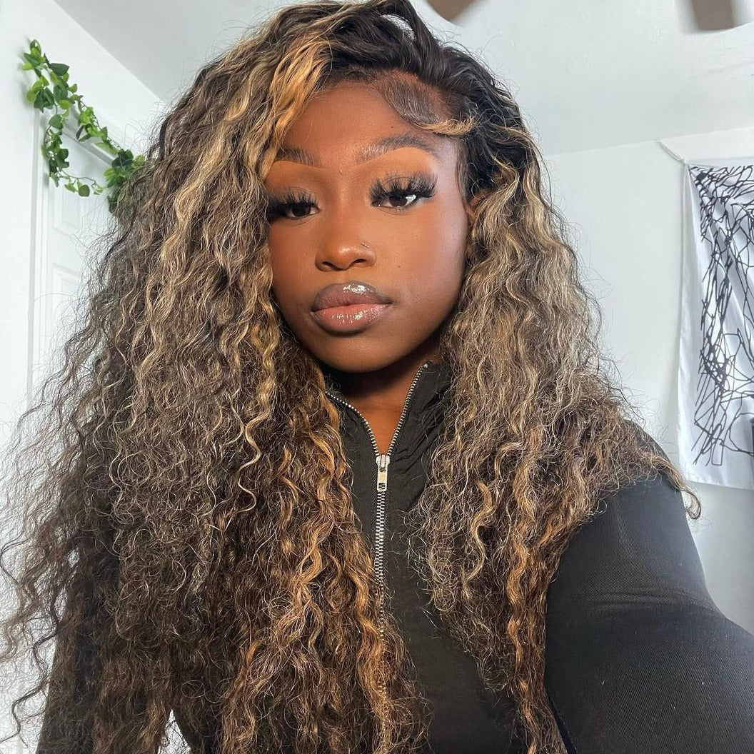 Balayage Highlight Deep Wave HD Lace 13x4 Transparent Lace 180% Density Color Wigs Free Part