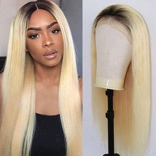 QVR 1B/613 Color 13x4 Transparent Lace Front Wigs Ombre Color Wigs Straight Human Hair Wigs