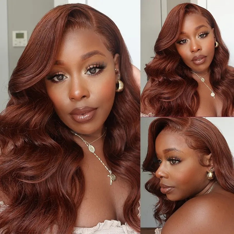 QVR Reddish Brown 13x4 Lace Body Wave Wig 4x4 Lace Human Hair Wigs