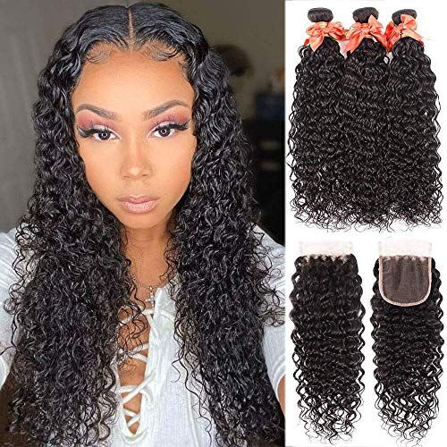 Queen Remy Human Hair Water Wave Bundles Deep Wave Jerry Curly Kinky Curly  3 Bundles With Closure 4x4 Lace Closure