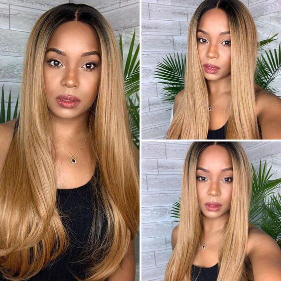 QVR 1B/27 Ombre Color Wig 13x4/4x4 Transparent Lace Frontal Wig Human Hair Wigs 180% Density
