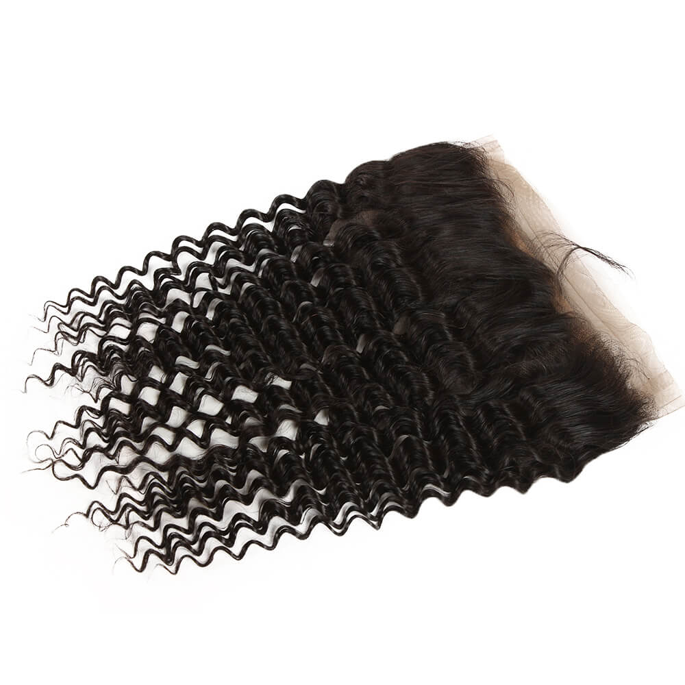 QVR Virgin Human Hair 360 Frontal Closure Curly Wave Natural Color