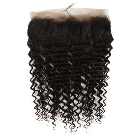 QVR Virgin Human Hair 360 Frontal Closure Curly Wave Natural Color