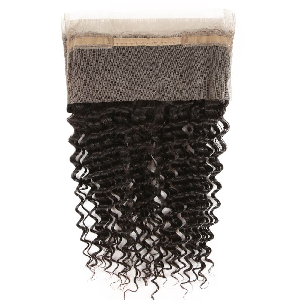 QVR Virgin Human Hair 360 Frontal Closure Curly Wave Natural Color
