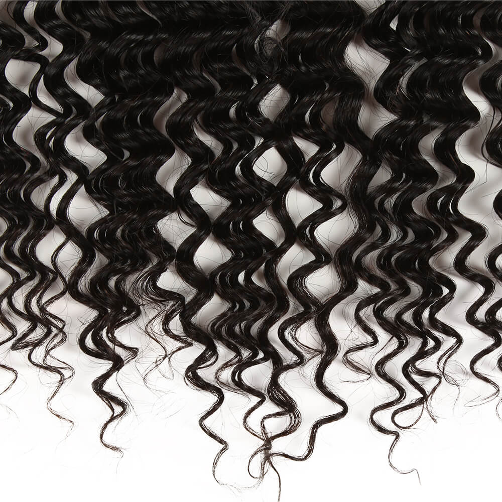 QVR Virgin Human Hair 360 Frontal Closure Curly Wave Natural Color
