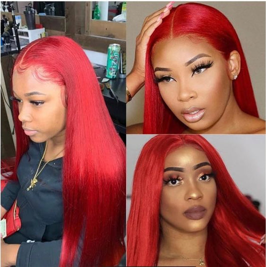 Red Color 13x6 Straight Hair Wig Lace Front Wigs Human Hair Pre Plucked With Baby Hair Glueless Wigs