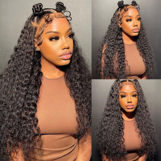 QVR Deep Wave Full Lace Wig Handmade Natural Black Human Hair Knotless Wigs