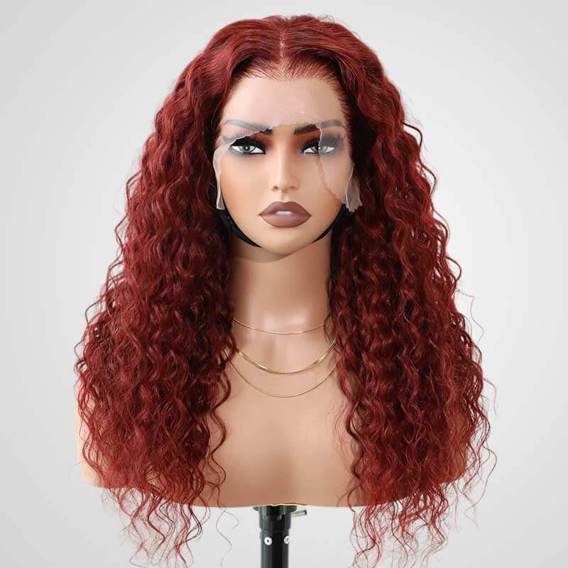 QVR New Auburn Brown 13x4 Lace Frontal Water Wave Pre-plucked Human Hair Wigs