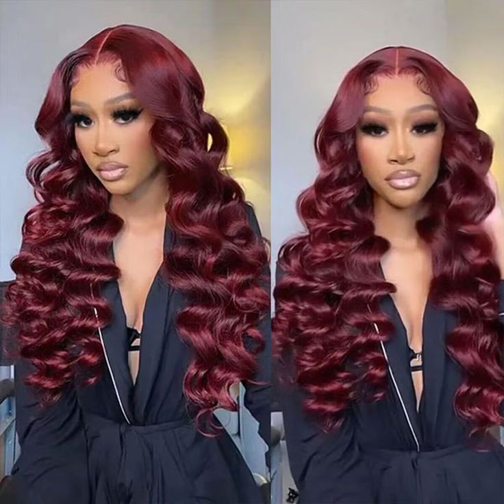 99j Burgundy Loose Deep Wave Wig Beautiful Crimp Wave 13x4 Lace Frontal | 4x4 Closure Human Hair Wigs